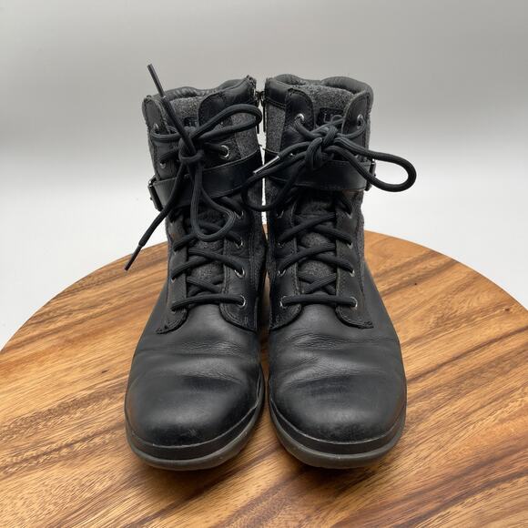 Ugg Kesey Boots Womens Size 8 Black Leather Waterproof Wool-Blend Casual Comfort - Picture 2 of 8